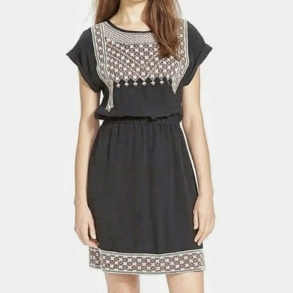 Madewell Starflower Embroidered Silk Dress Size 0